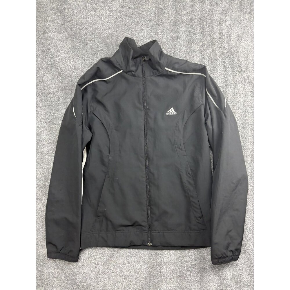 Adidas Jacket Womens Medium Black Full Zip‎ Reflective Running Track Lightweight